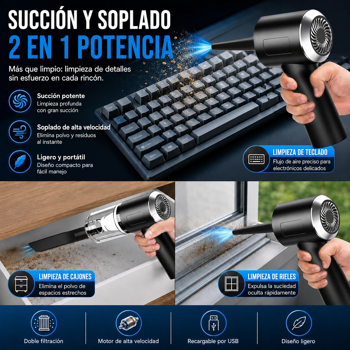 Aspiradora de mano multiusos.