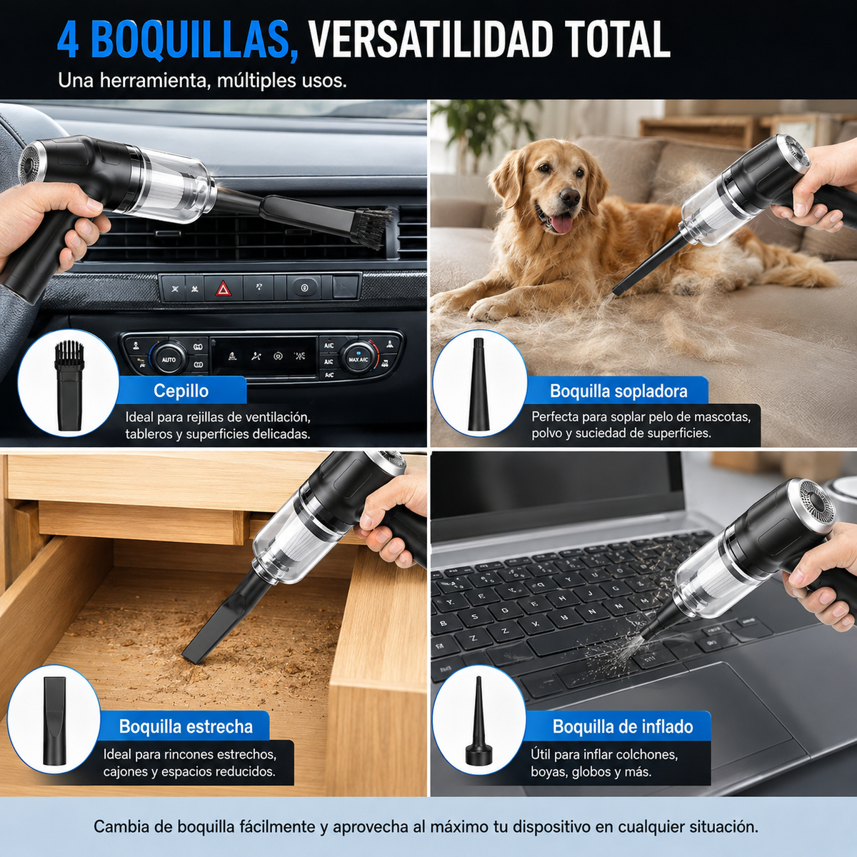 Aspiradora de mano multiusos.