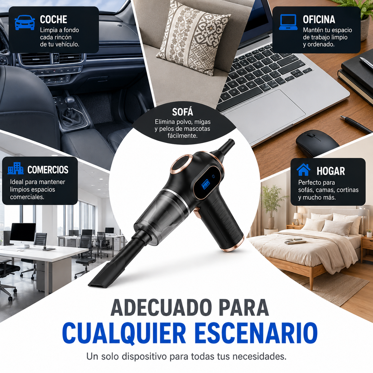 Aspiradora de mano multiusos.